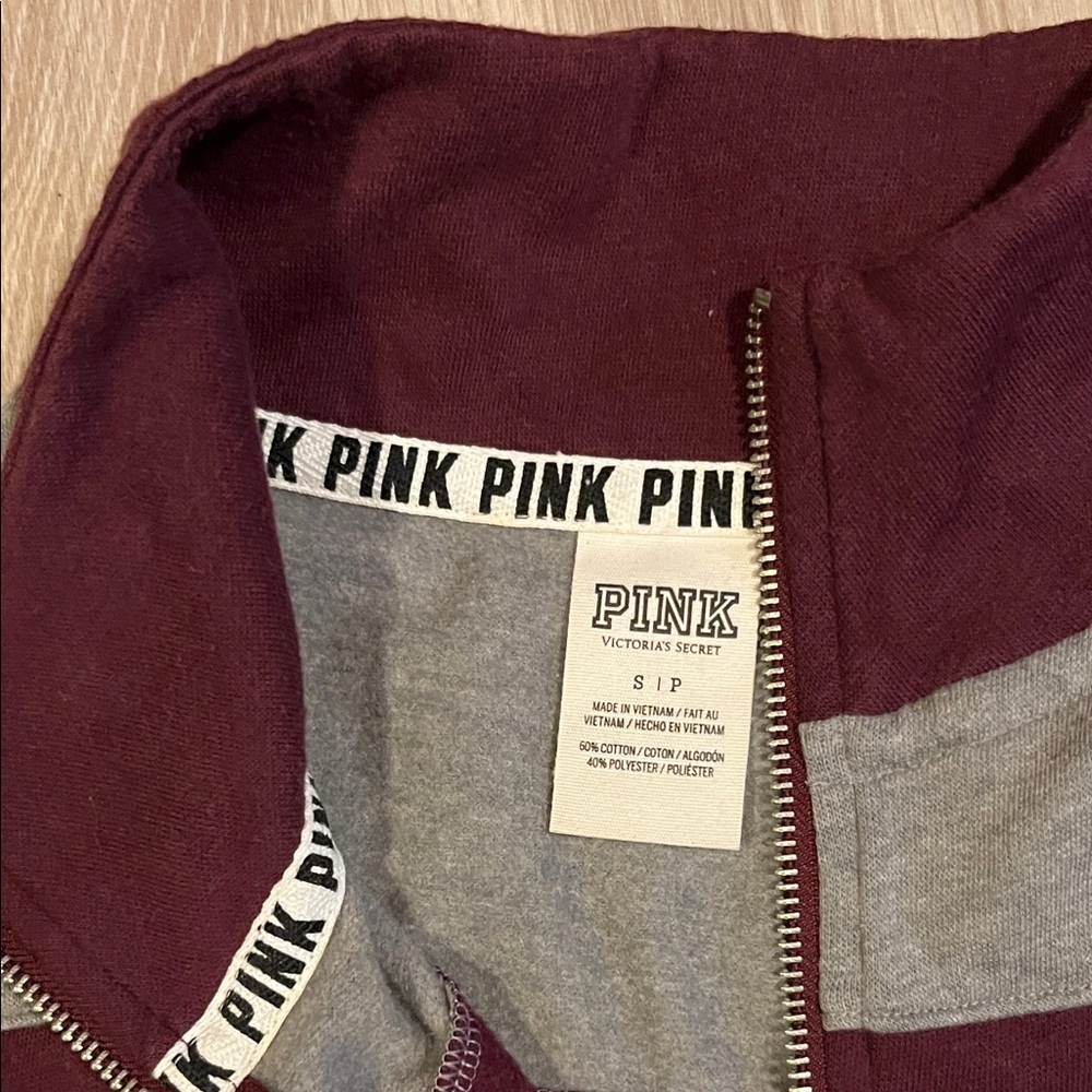 Victoria's Secret Burgundy and Gray Quarter-Zip Sweatshirt - Picture 5 of 6